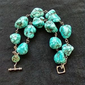 Genuine Turquoise Two Strand 925 Toggle Bracelet